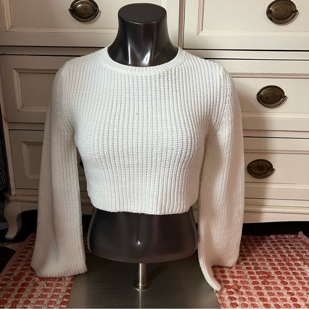 Princess Polly Flare Sleeve Ribbed Knit Cropped Sweater